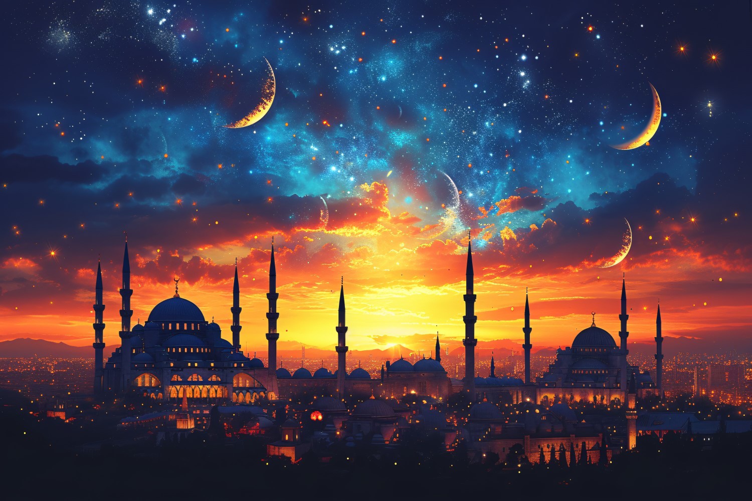 Ramadan Kareem greeting card banner poster design with mosque & moon