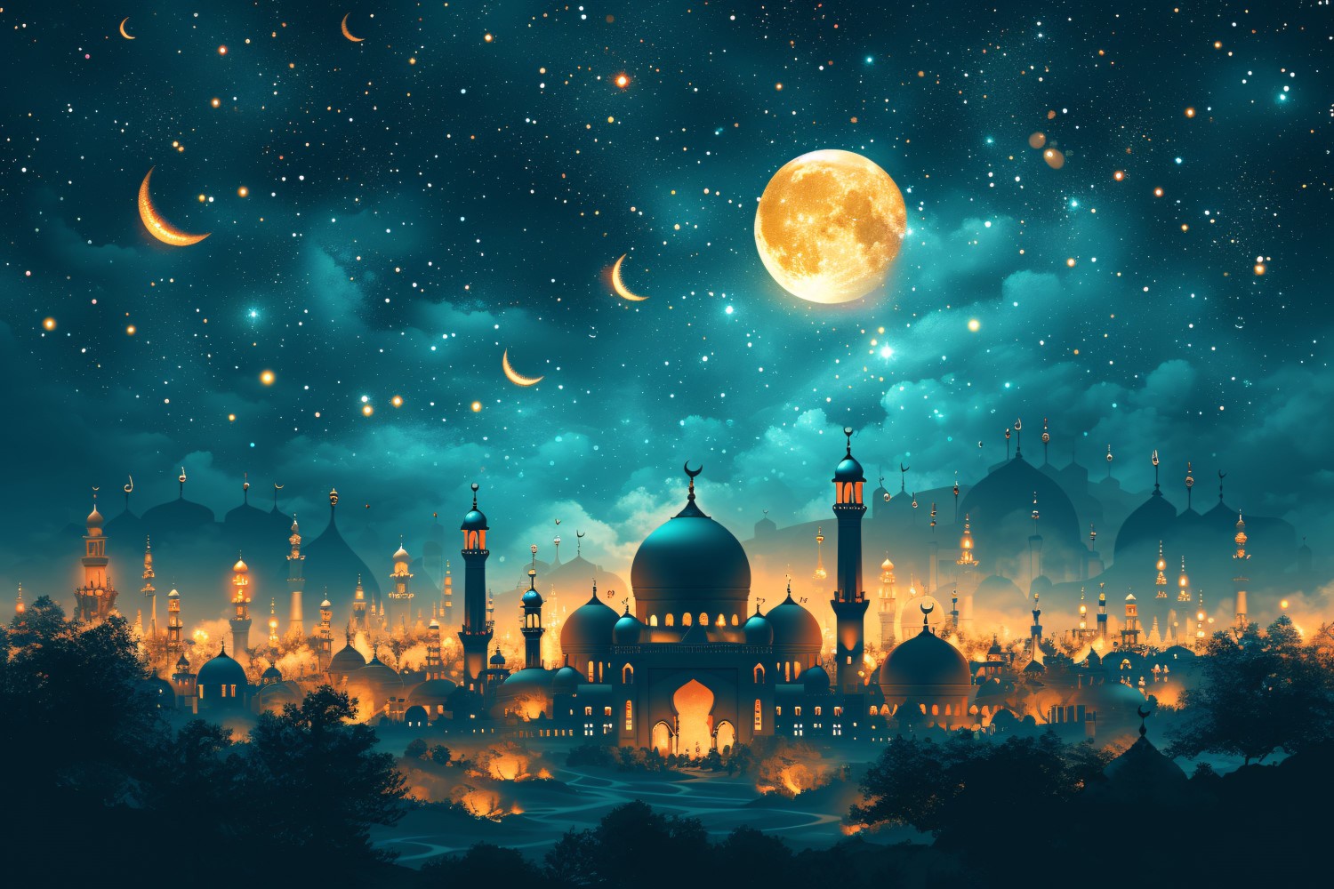 Ramadan Kareem greeting card banner poster design with lantern & bokeh