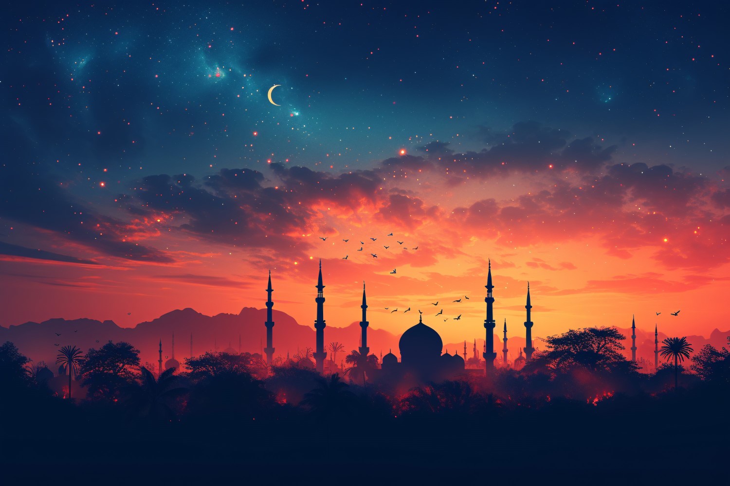 Ramadan Kareem greeting card banner poster design with mosque & moon and star