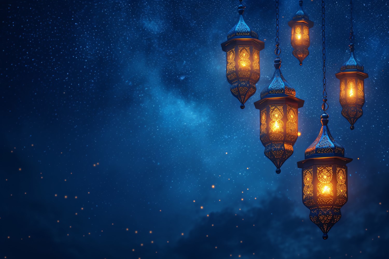 Ramadan Kareem greeting card banner poster design with lantern & galaxy background