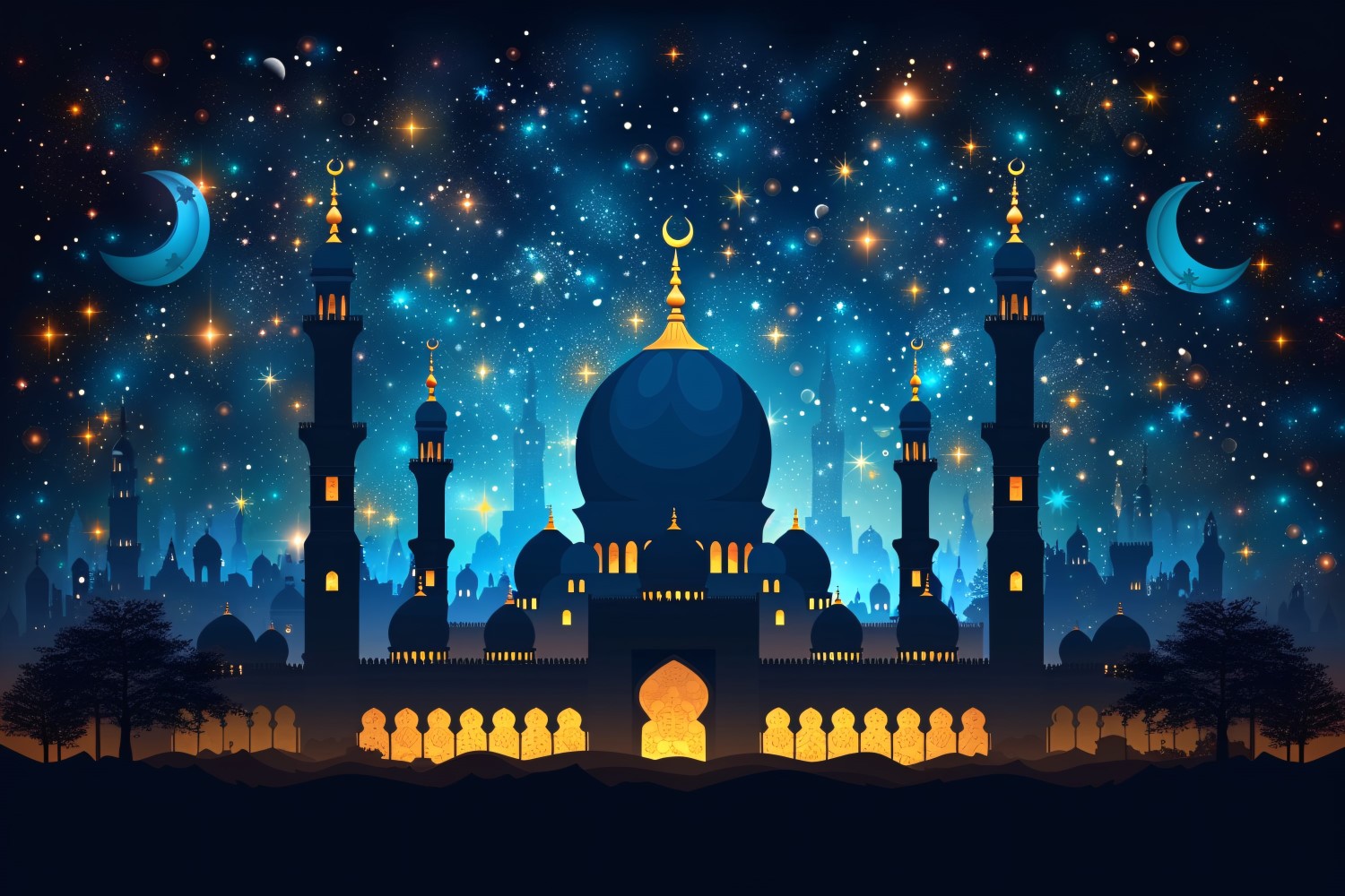 Ramadan Kareem greeting card banner poster design with mosque & moon 02