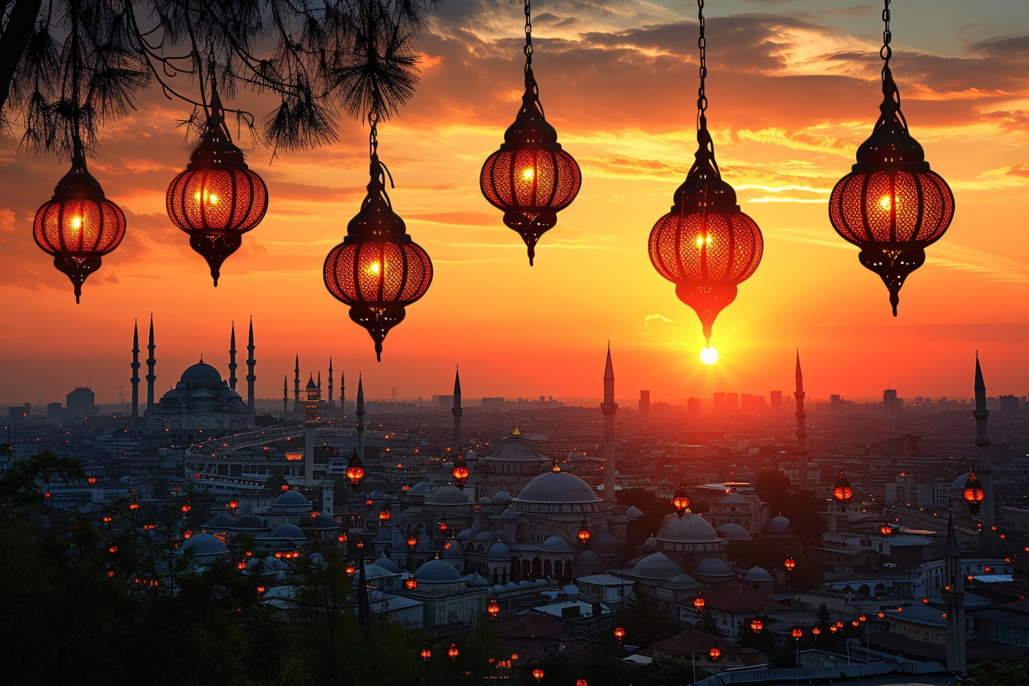 Ramadan Kareem greeting card banner poster design with lantern & mosque