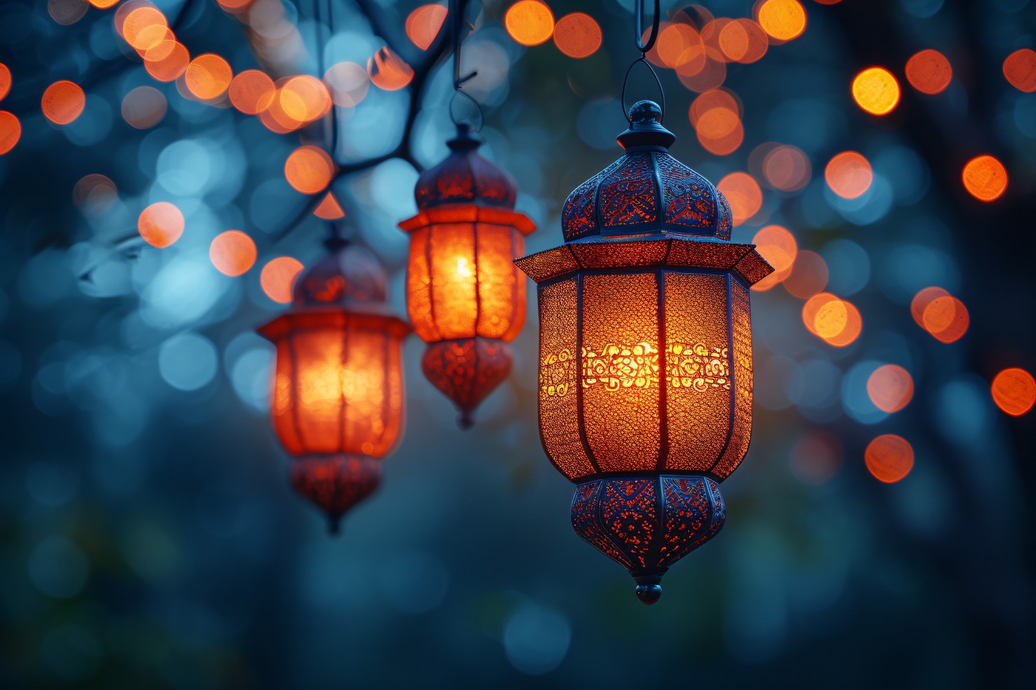 Ramadan Kareem greeting card banner poster design with lantern & bokeh 04