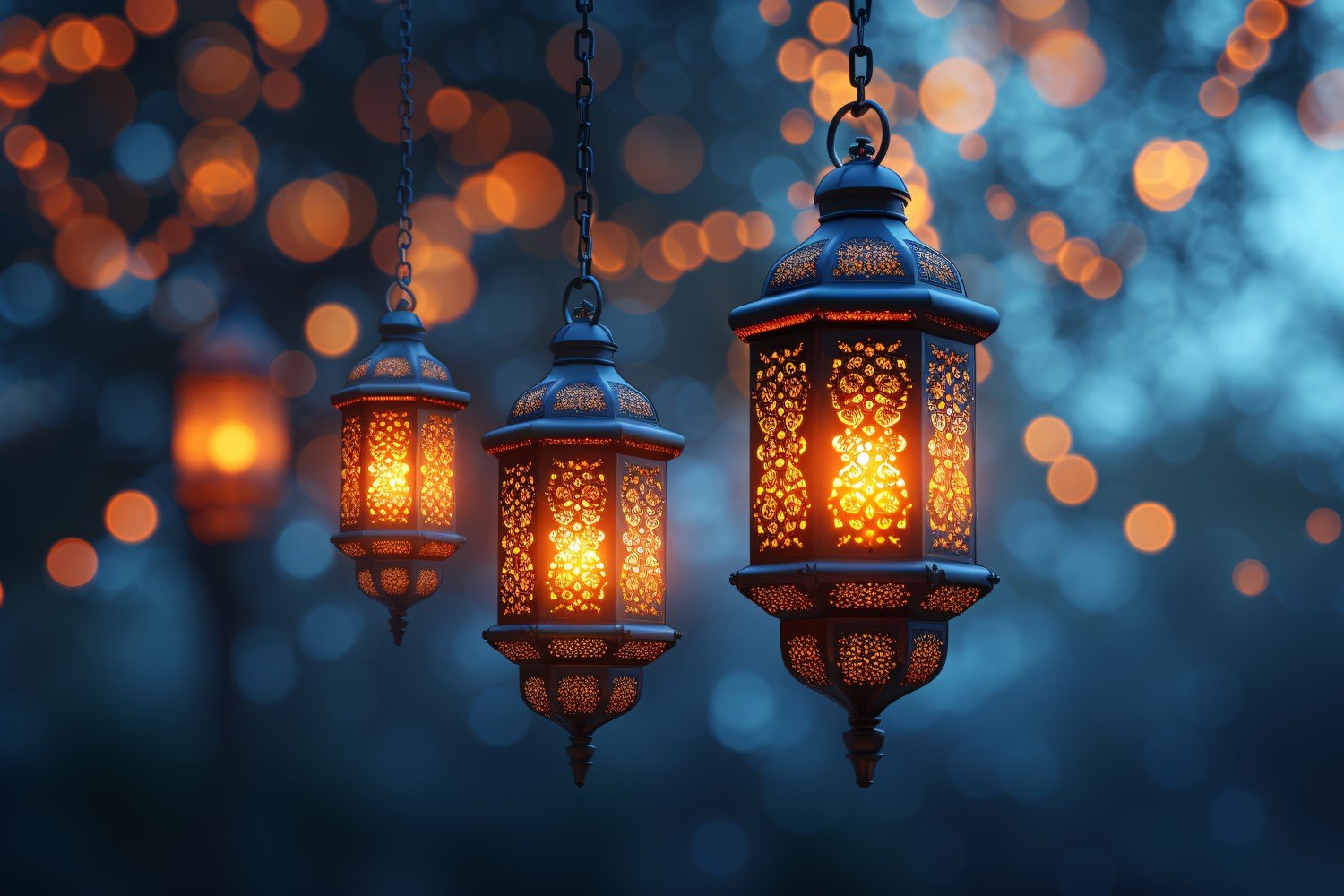 Ramadan Kareem greeting card banner poster design with lantern & bokeh 05