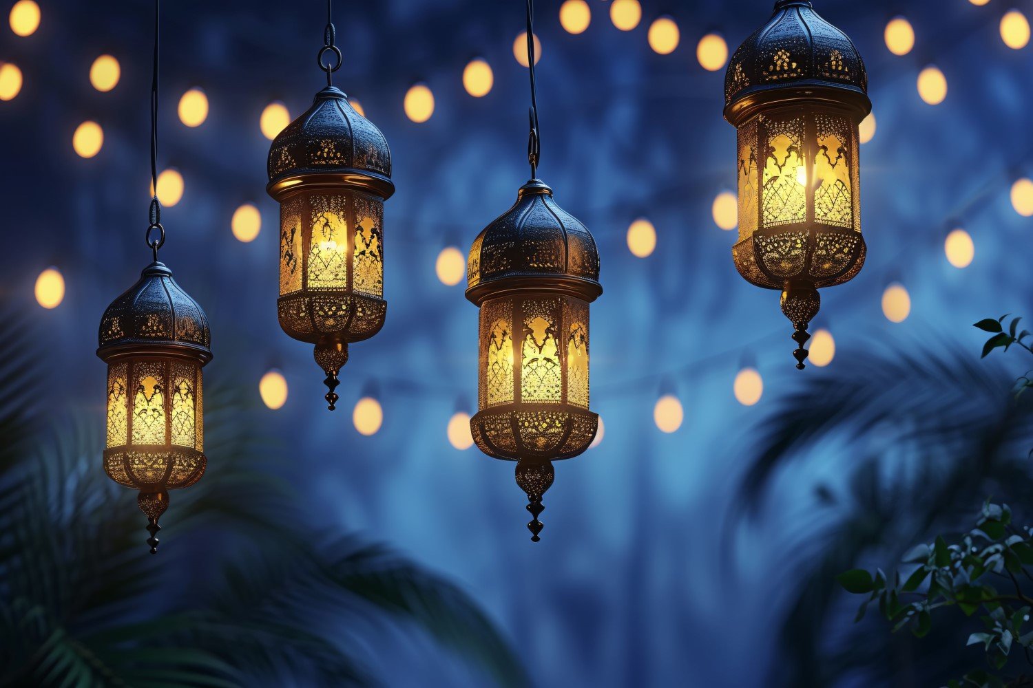 Ramadan Kareem greeting card banner poster design with lantern & bokeh 06