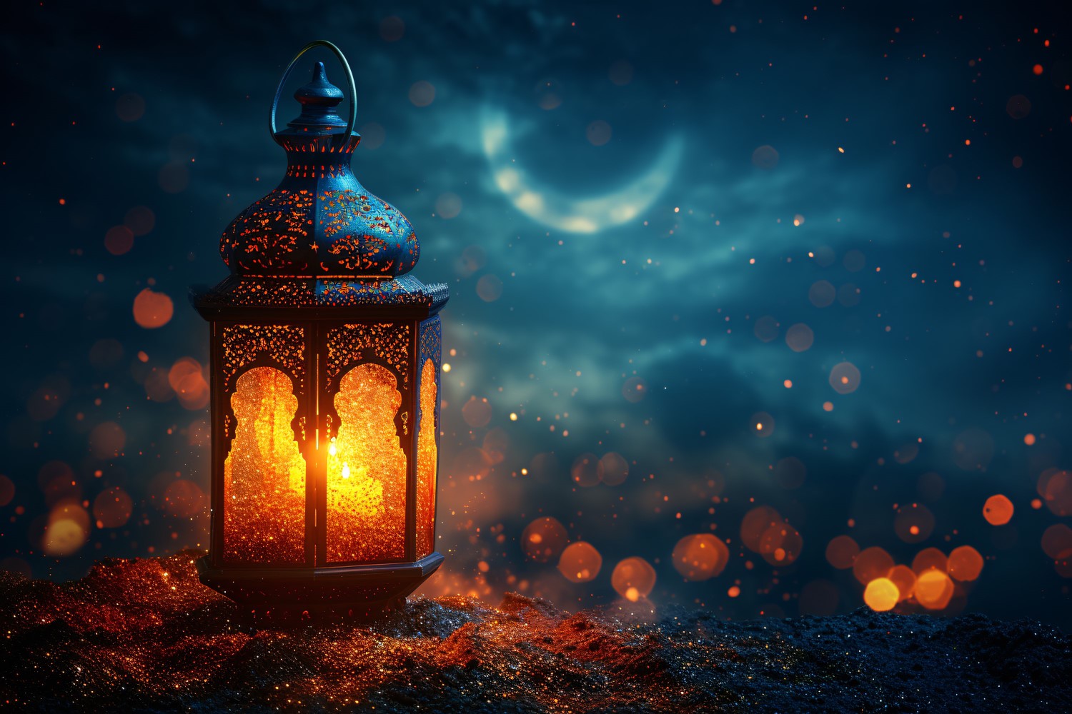 Ramadan Kareem greeting card banner poster design with lantern & bokeh 13