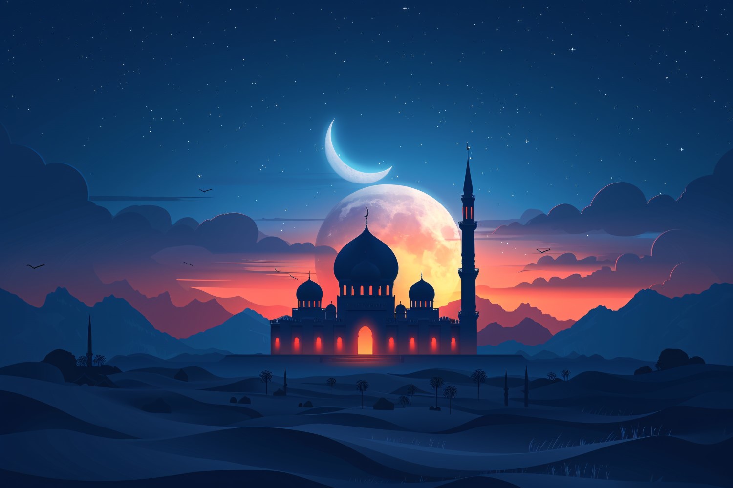 Ramadan Kareem greeting card banner poster design with moon and mosque
