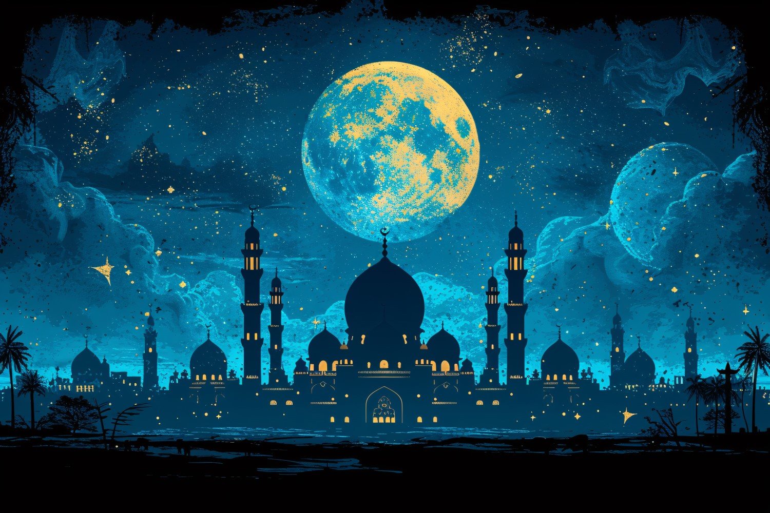 Ramadan Kareem greeting card banner poster design with moon & mosque