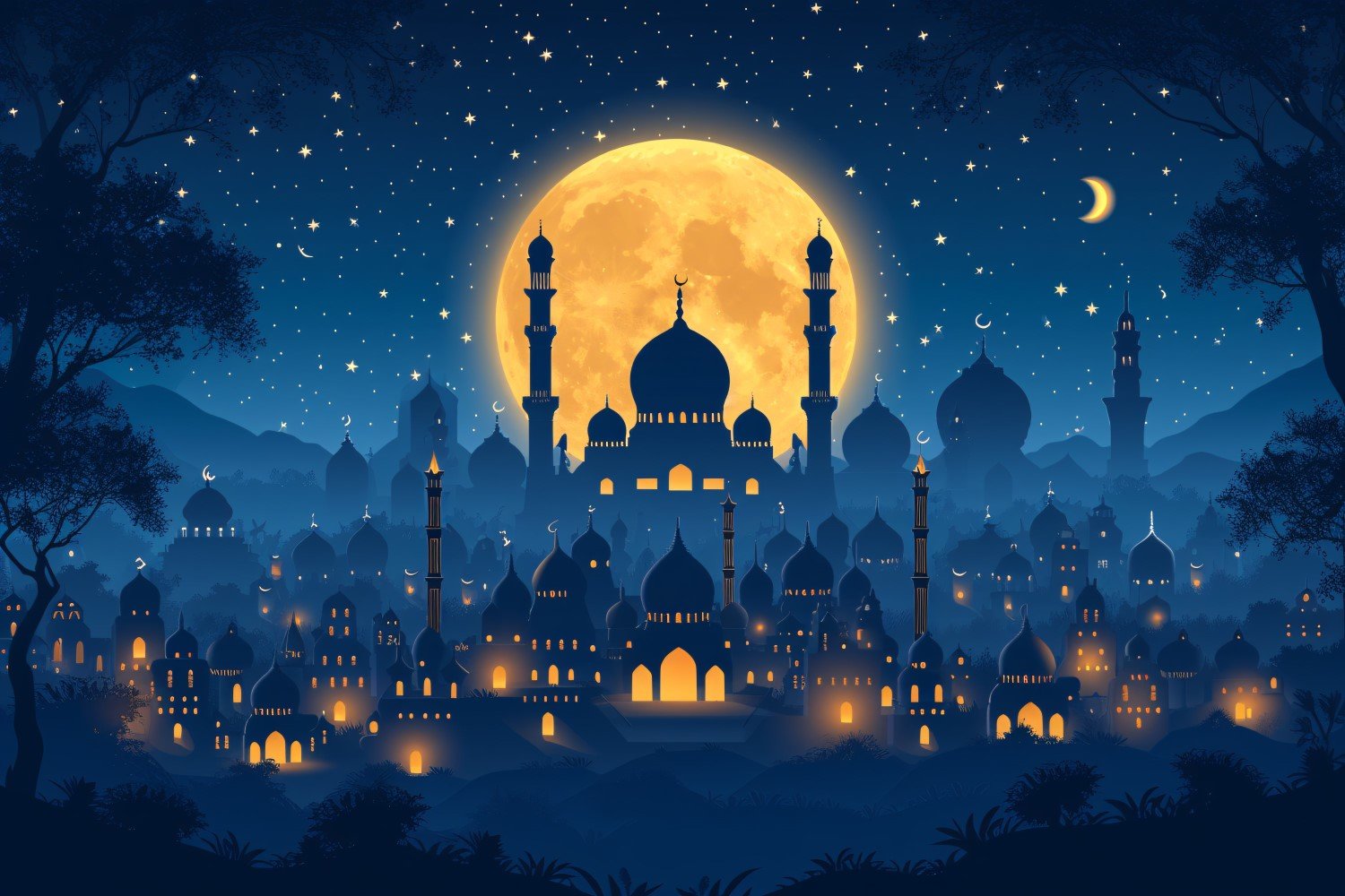 Ramadan Kareem greeting card banner poster design with moon and mosque 01