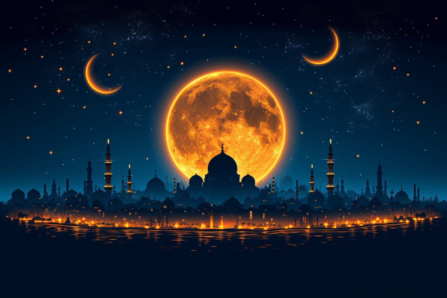 Ramadan Kareem greeting card banner poster design with moon & mosque.