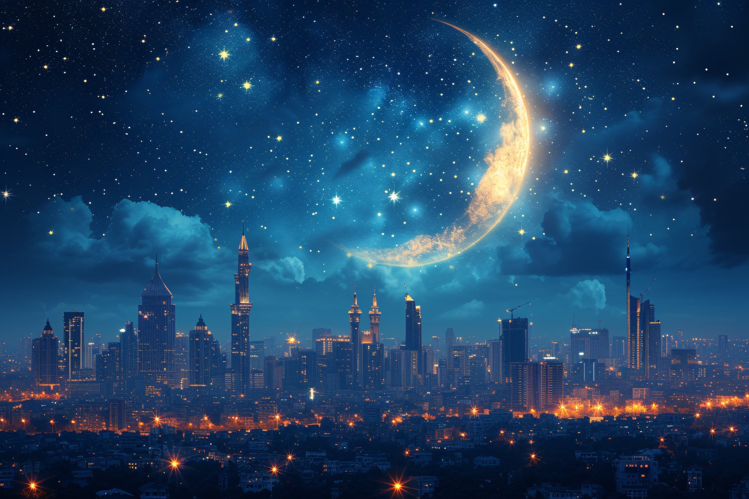 Ramadan Kareem greeting card banner poster design with moon & building