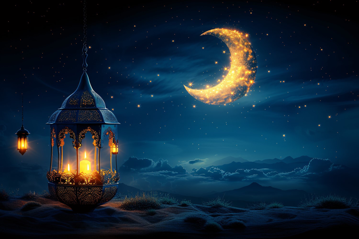 Ramadan Kareem greeting card banner poster design with moon & lantern