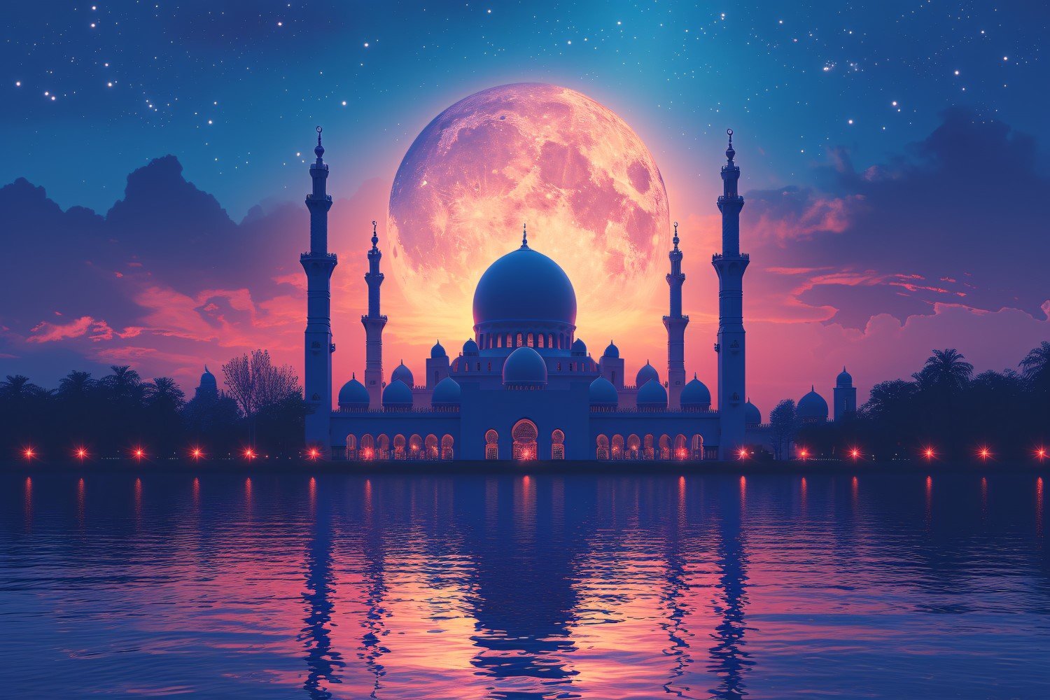 Ramadan Kareem greeting card banner poster design with moon & mosque 01