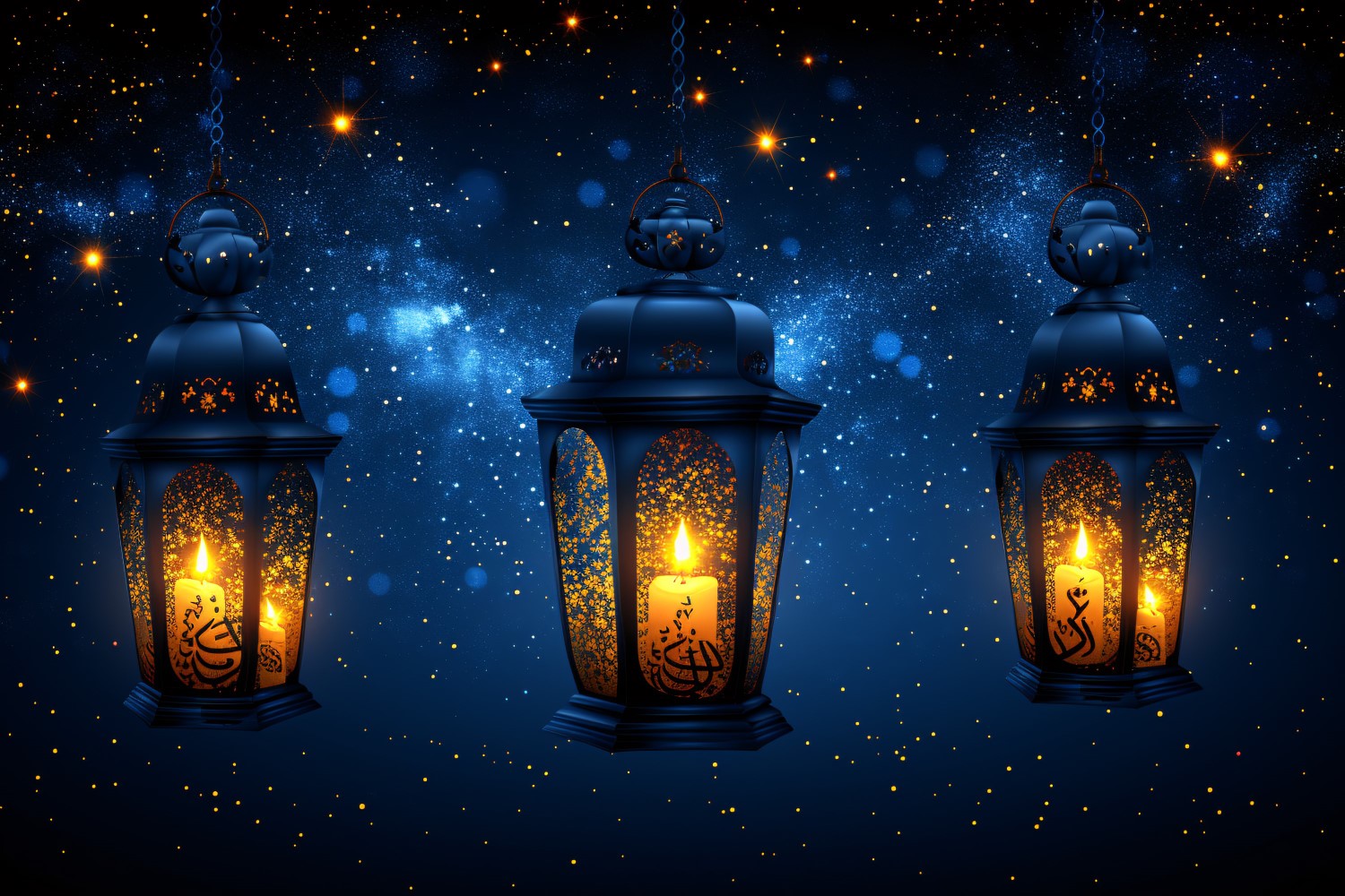 Ramadan Kareem greeting card banner poster design with lantern and glitter.