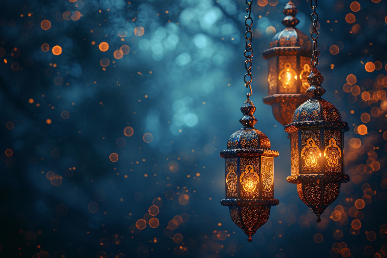 Ramadan Kareem greeting card banner poster design with lantern glitter
