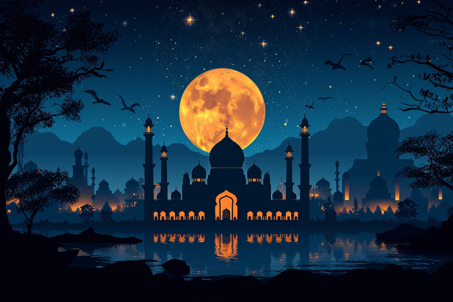 Ramadan Kareem greeting card banner poster design with moon & mosque 02