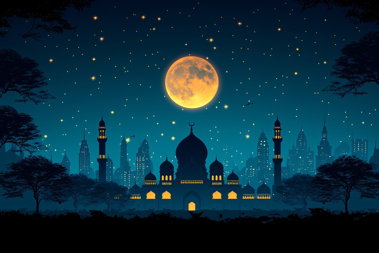 Ramadan Kareem greeting card banner poster design with moon & mosque 03