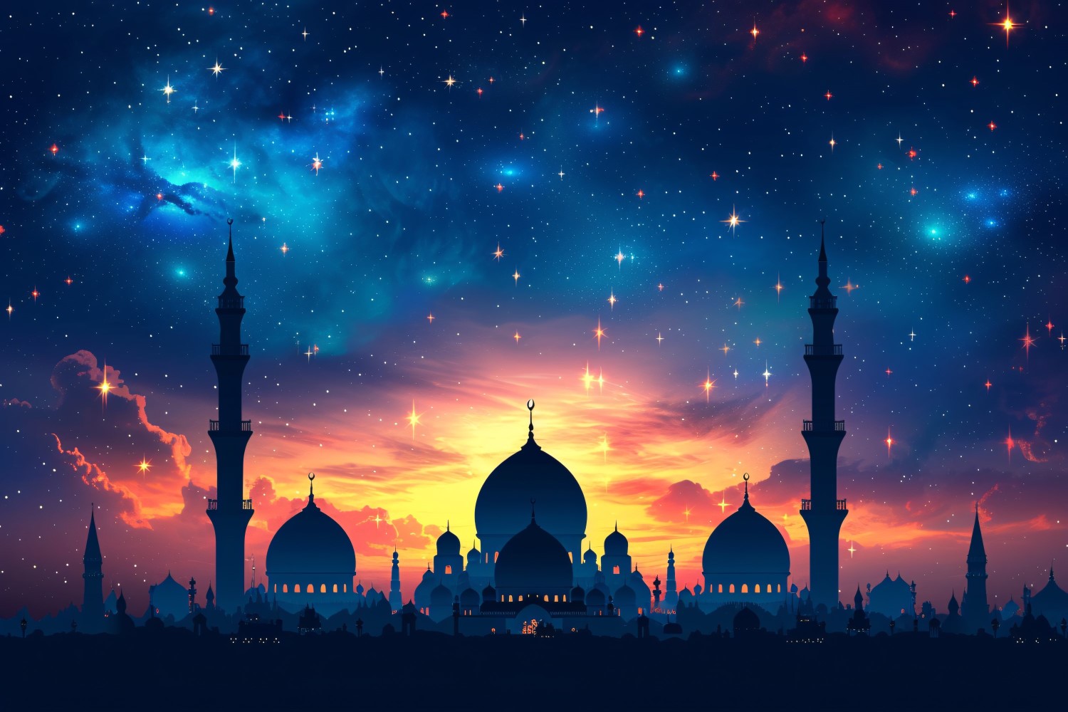 Ramadan Kareem greeting card banner design with mosque minar & star