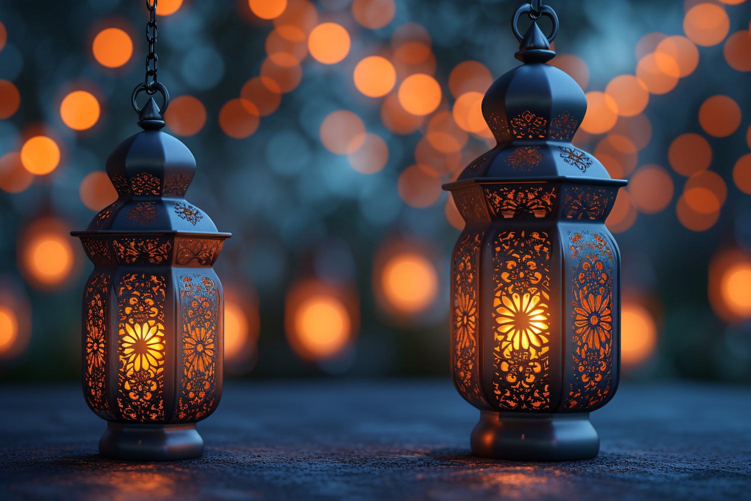 Ramadan Kareem greeting card banner design with lantern & bokeh