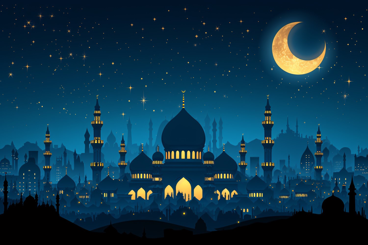 Ramadan Kareem greeting card banner design with moon & mosque 01