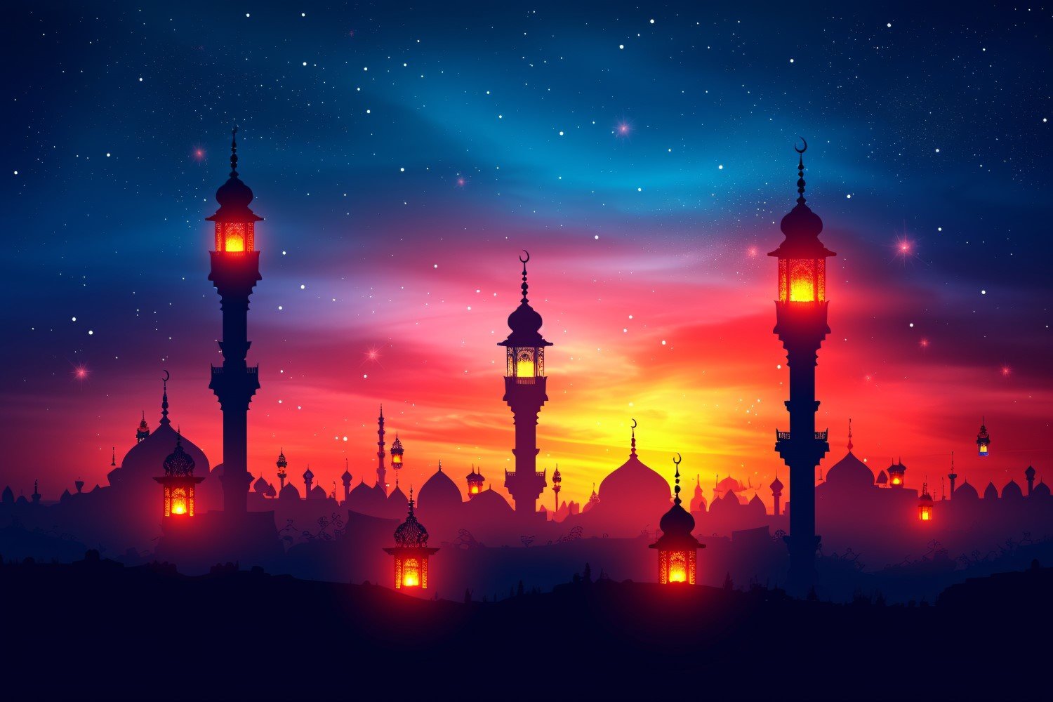 Ramadan Kareem greeting card banner design with lantern & mosque 01