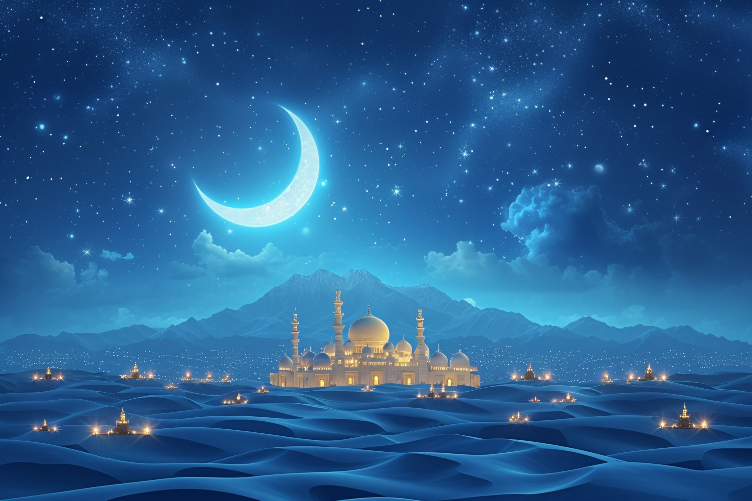 Ramadan Kareem greeting card banner design with moon & mosque 02