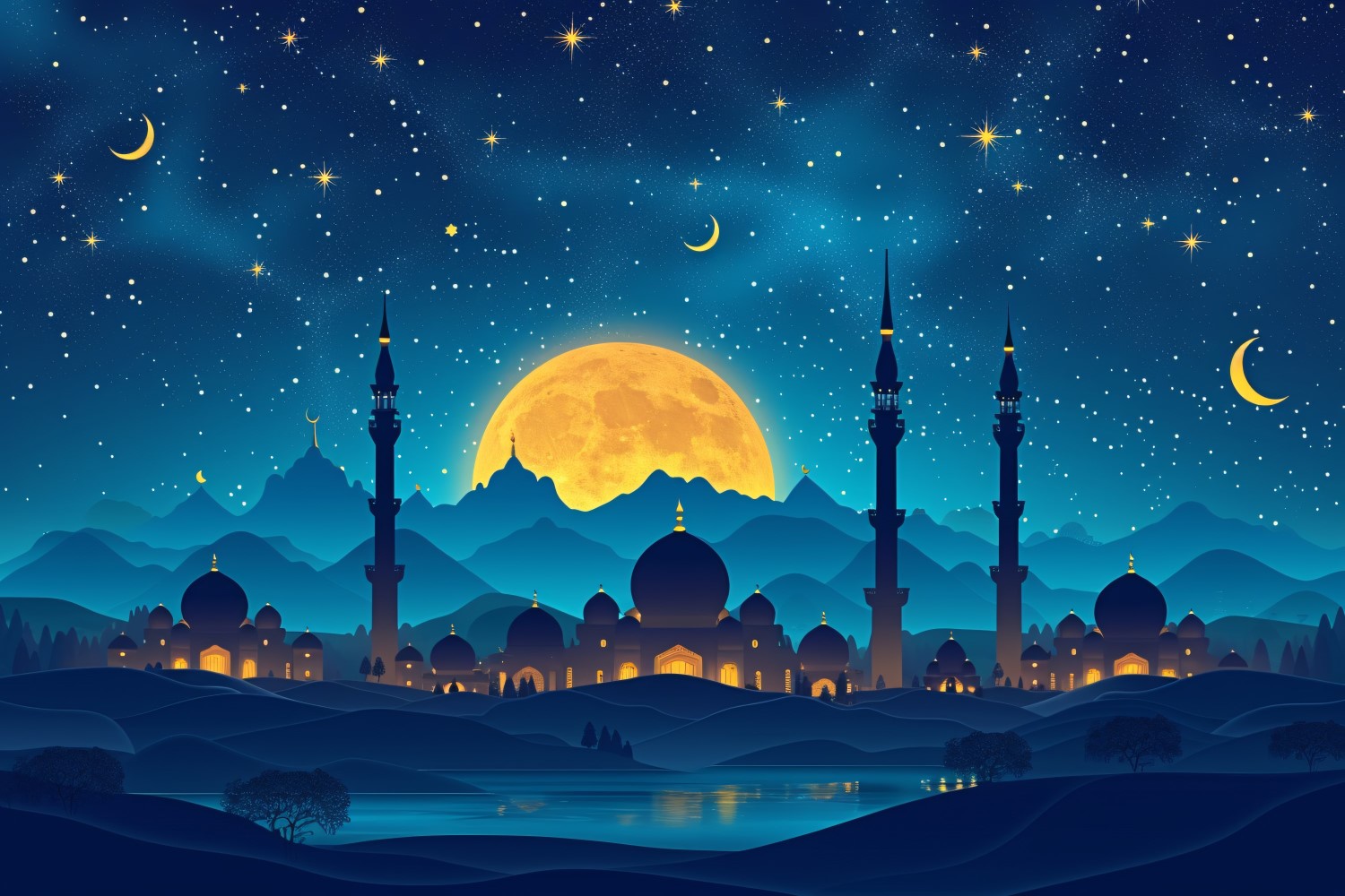Ramadan Kareem greeting card banner design with moon & mosque 04