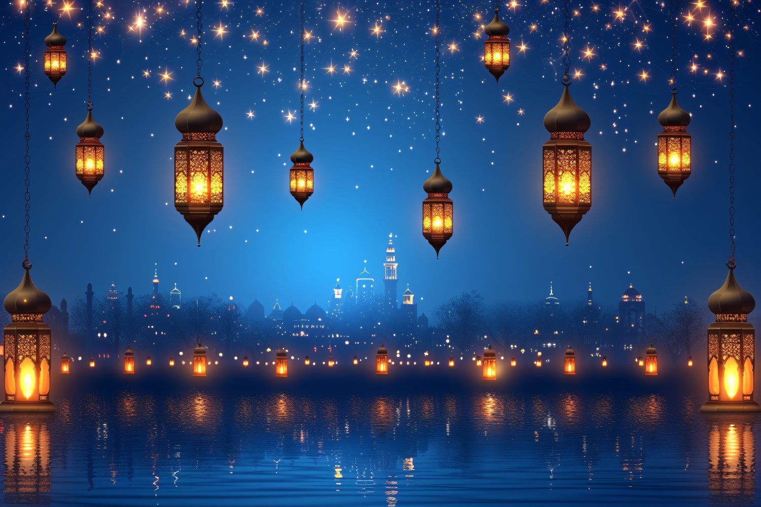 Ramadan Kareem greeting card banner design with lantern & star
