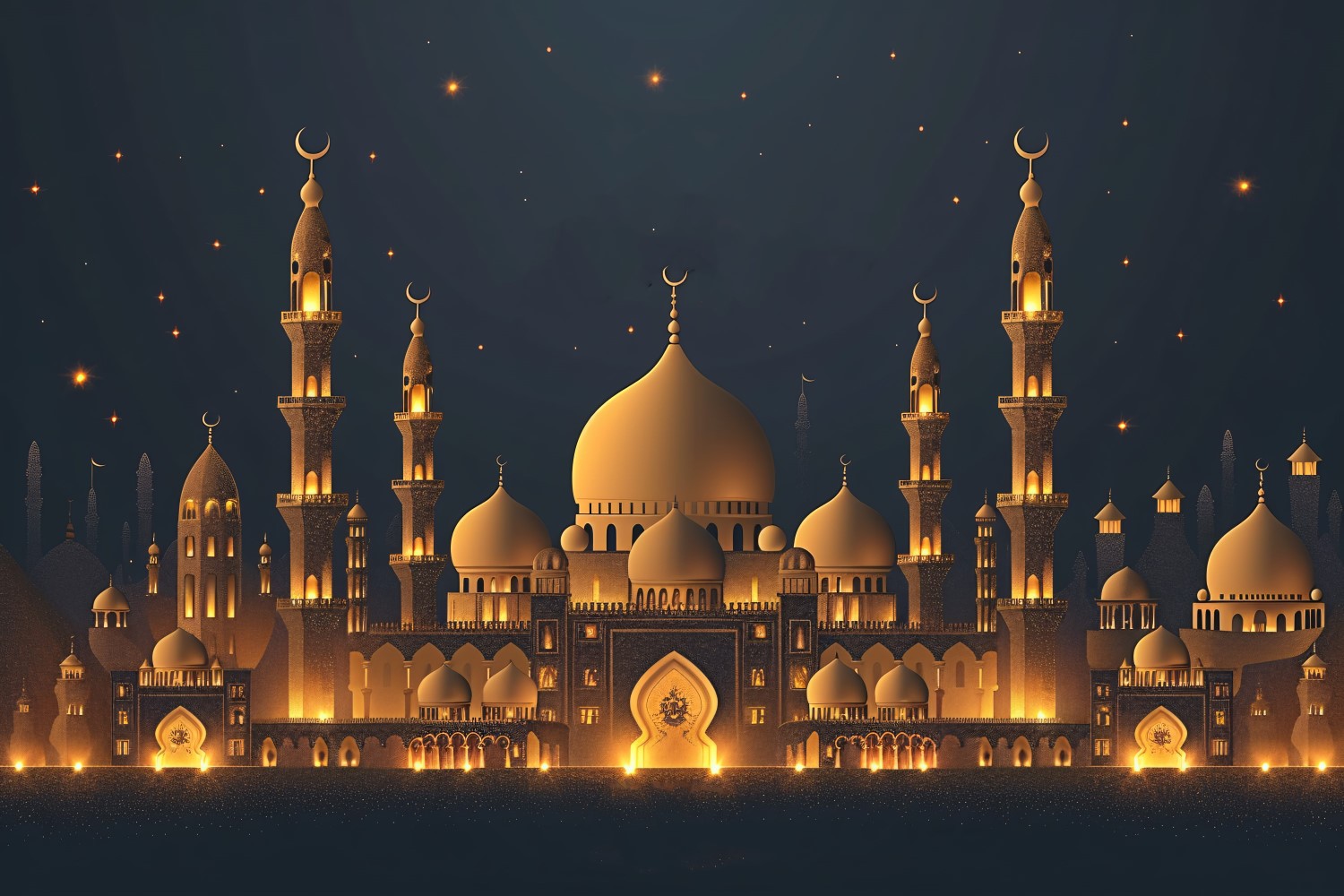 Ramadan Kareem greeting card banner design with mosque & star 02