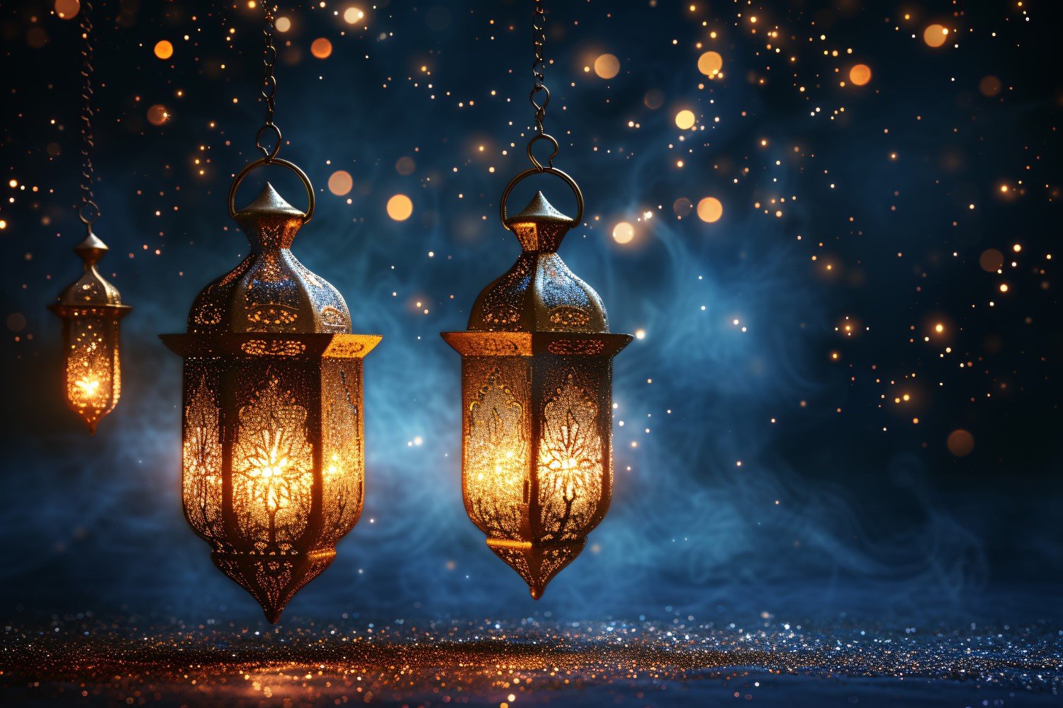 Ramadan Kareem greeting card banner design with lantern & bokeh 01