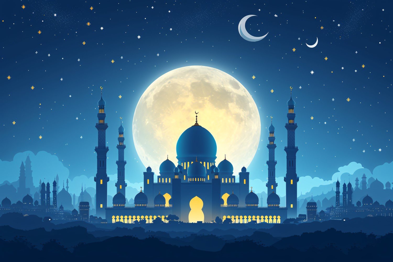 Ramadan Kareem greeting card banner design with moon & mosque 05