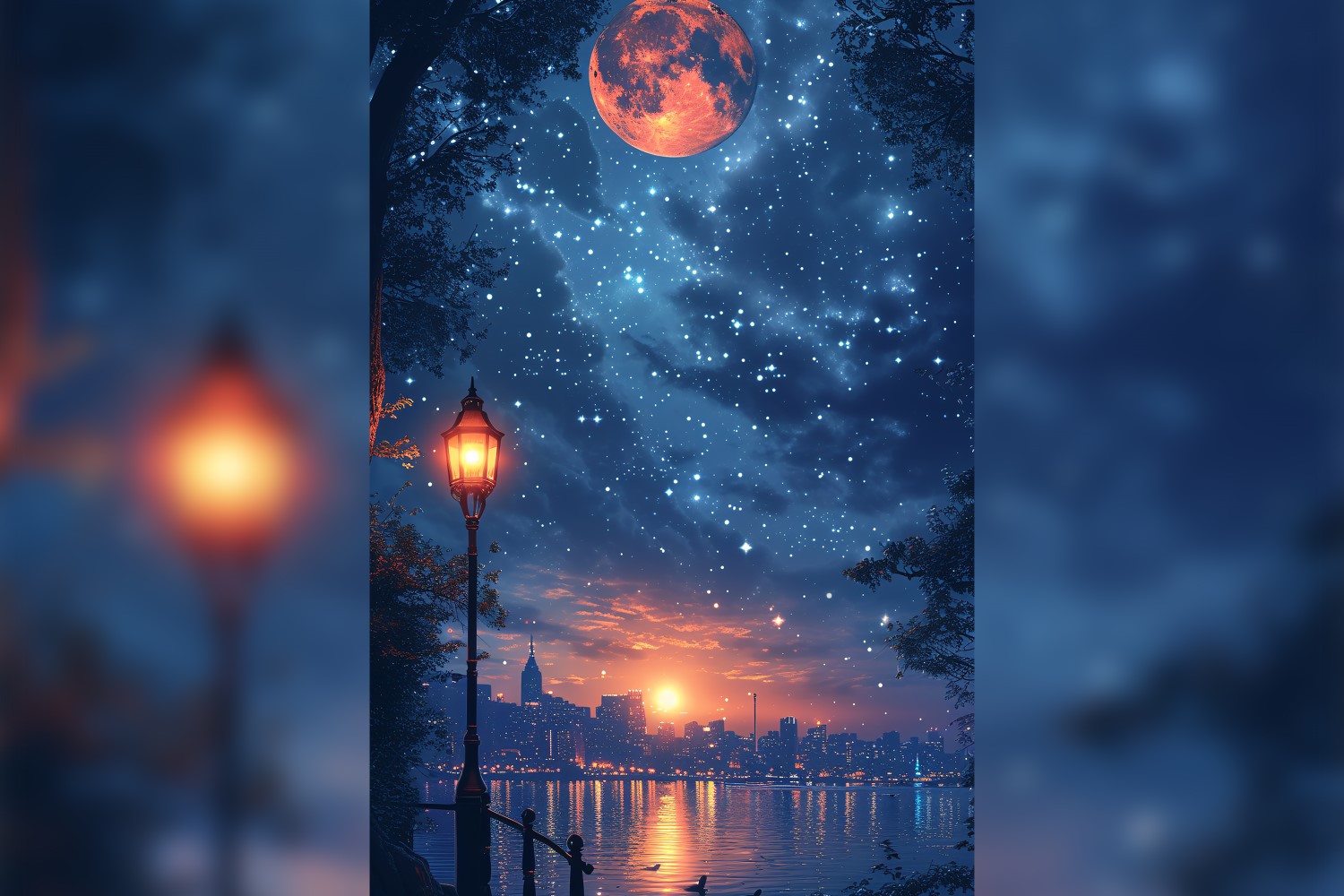 Ramadan Kareem greeting card poster design with moon & lantern