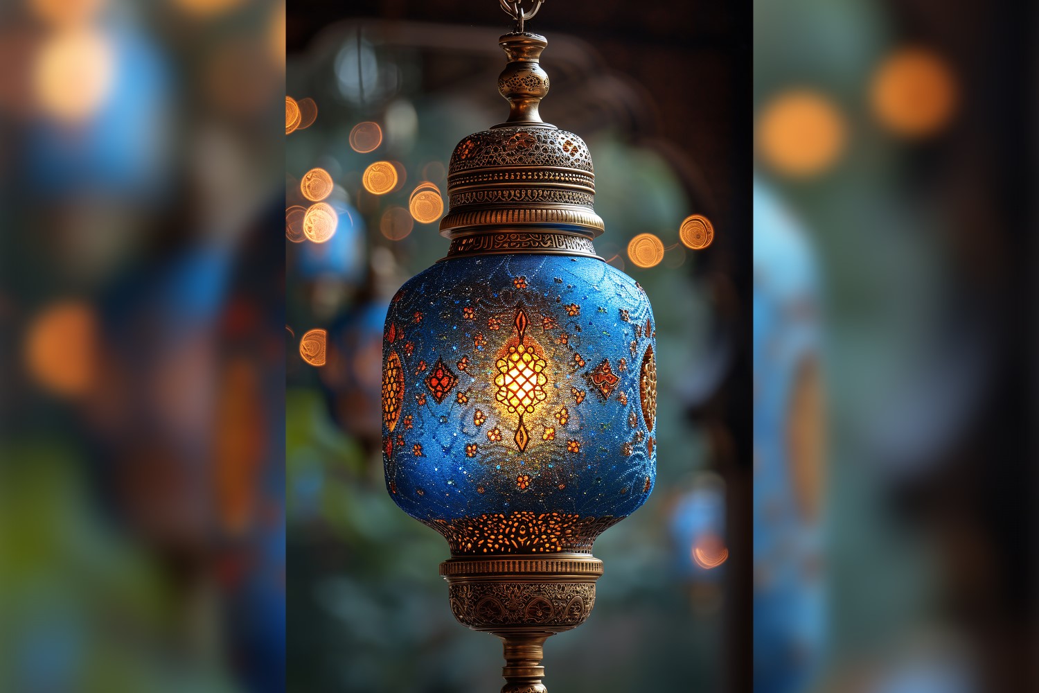 Ramadan Kareem greeting card poster design with lantern background