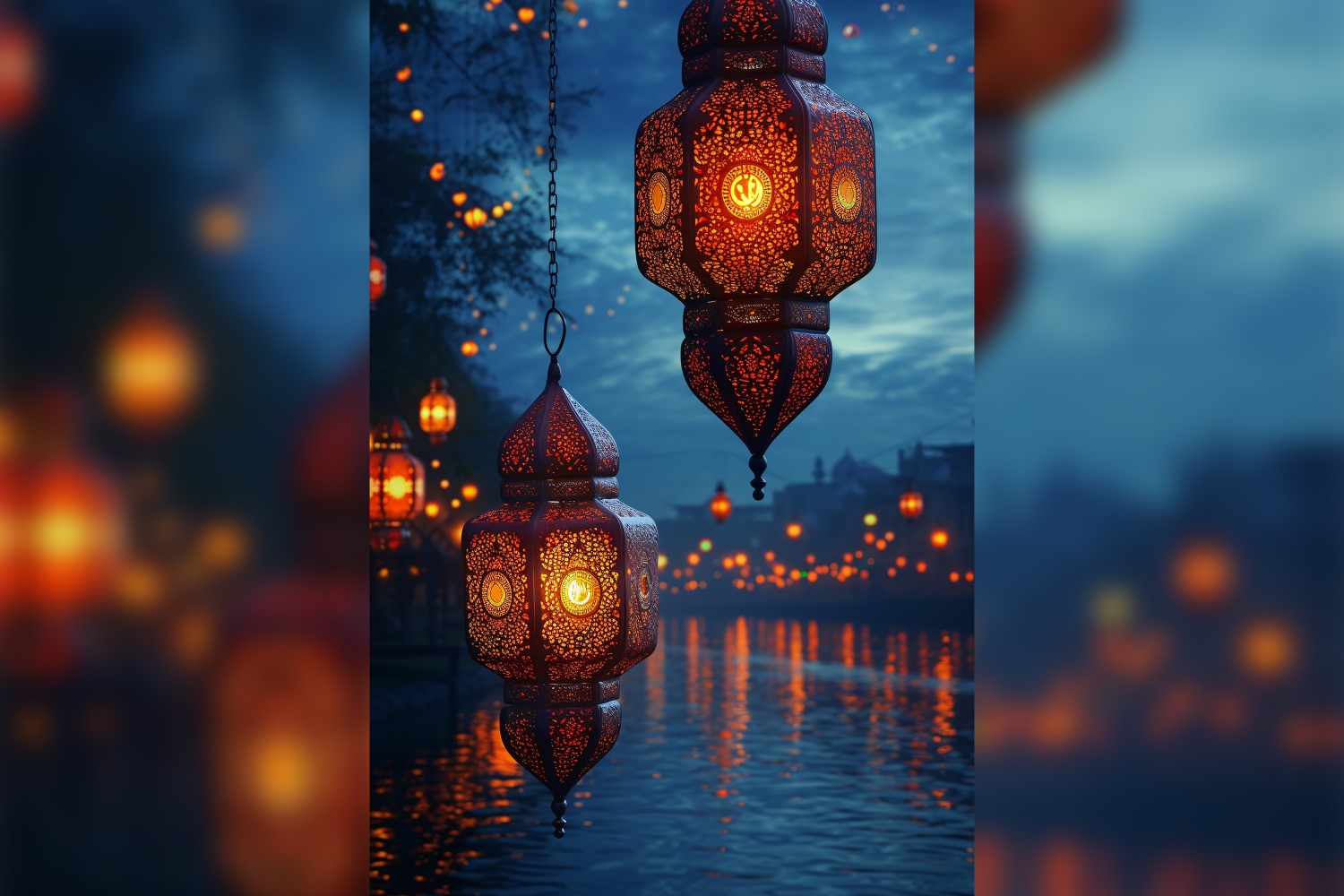 Ramadan Kareem greeting card poster design with lantern 01