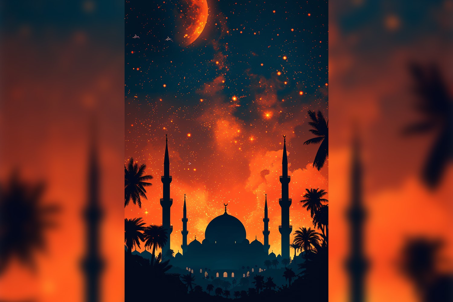 Ramadan Kareem greeting card poster design with mosque & star 01