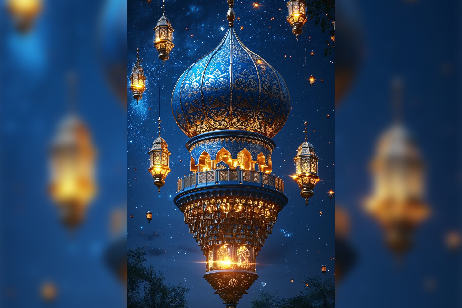 Ramadan Kareem greeting card poster design with lantern & star backgriund 01