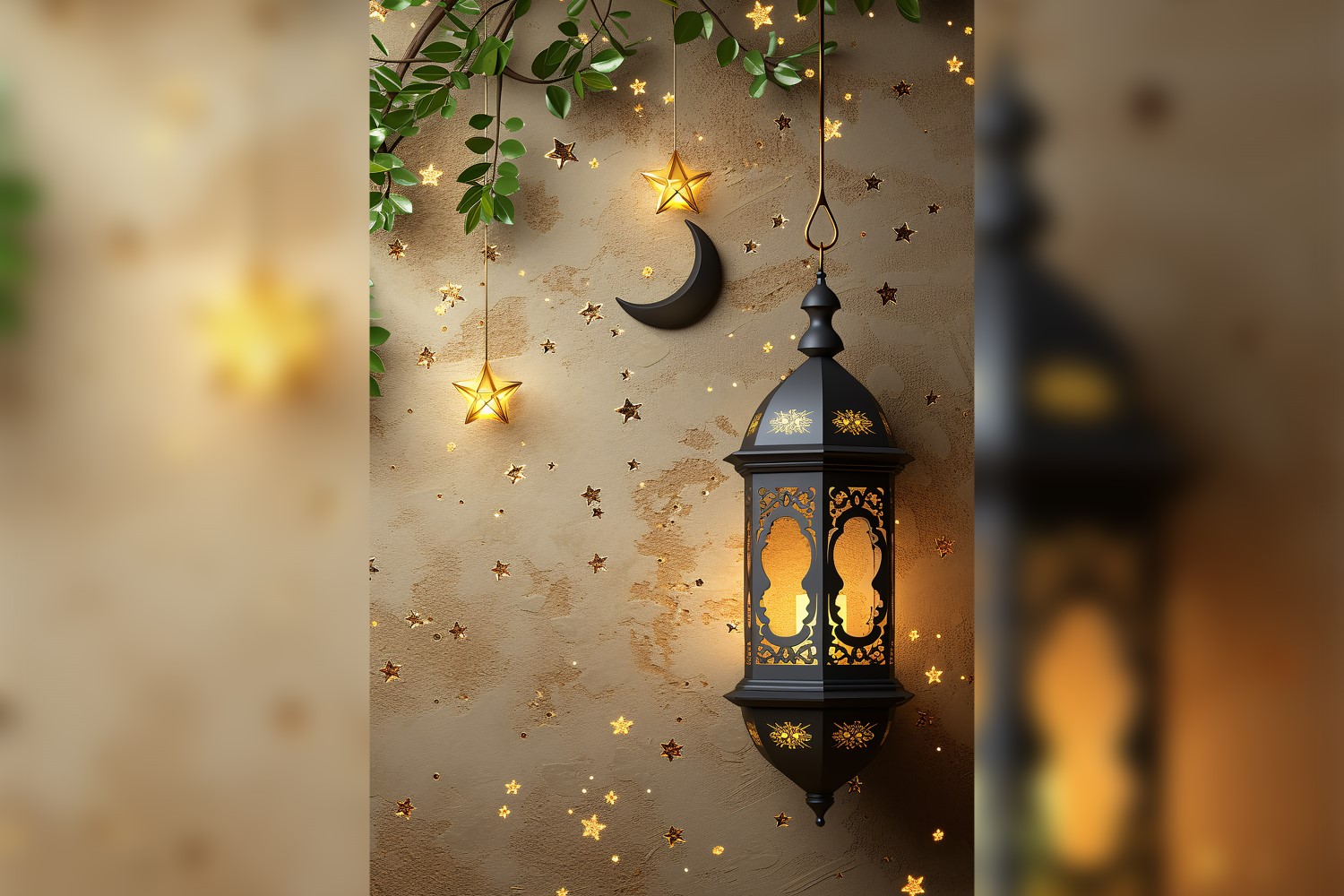 Ramadan Kareem greeting card poster design with moon & lantern 01