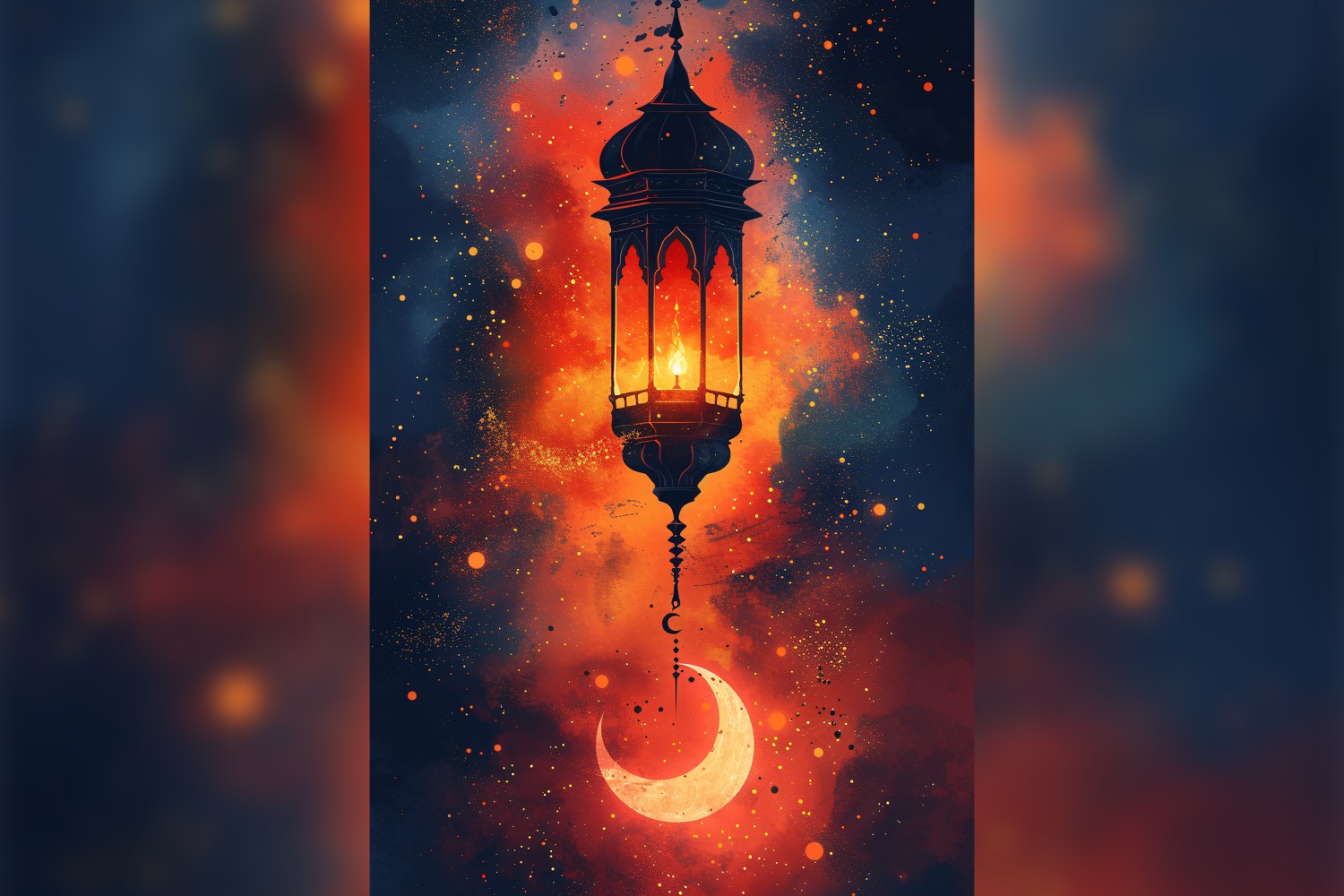 Ramadan Kareem greeting card poster design with lantern & moon 01
