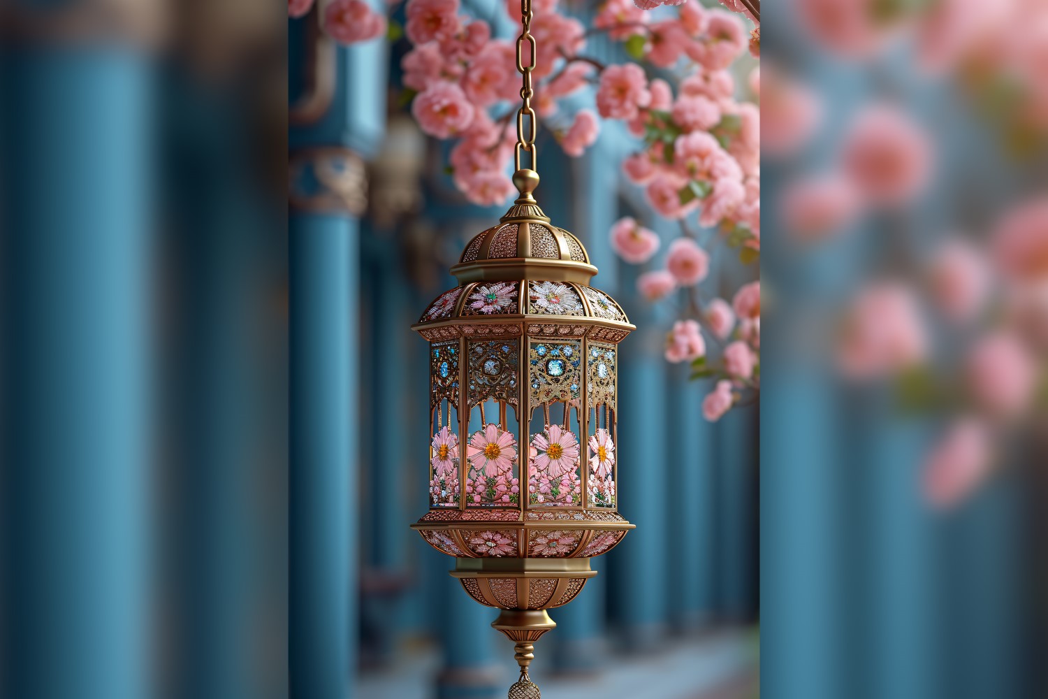 Ramadan Kareem greeting card poster design with lantern & flower 02