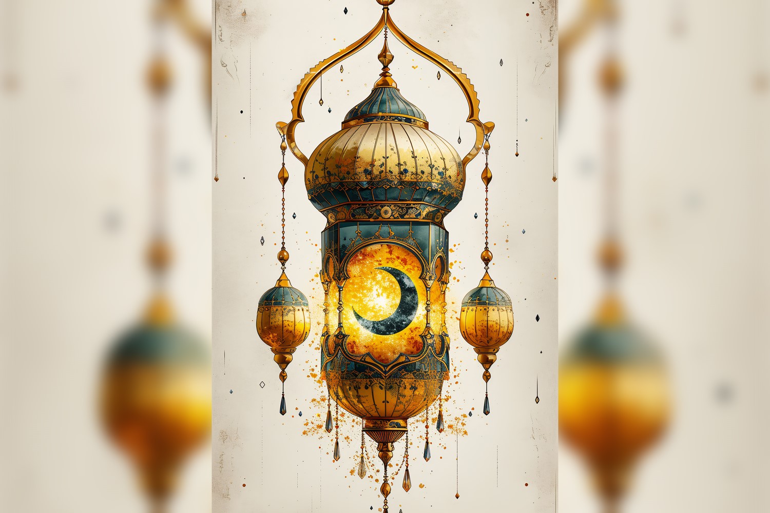 Ramadan Kareem greeting card poster design with golden lantern