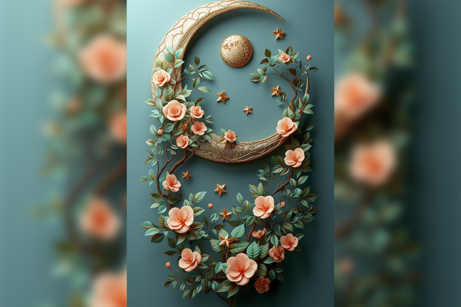 Ramadan Kareem greeting card poster design with flower & moon