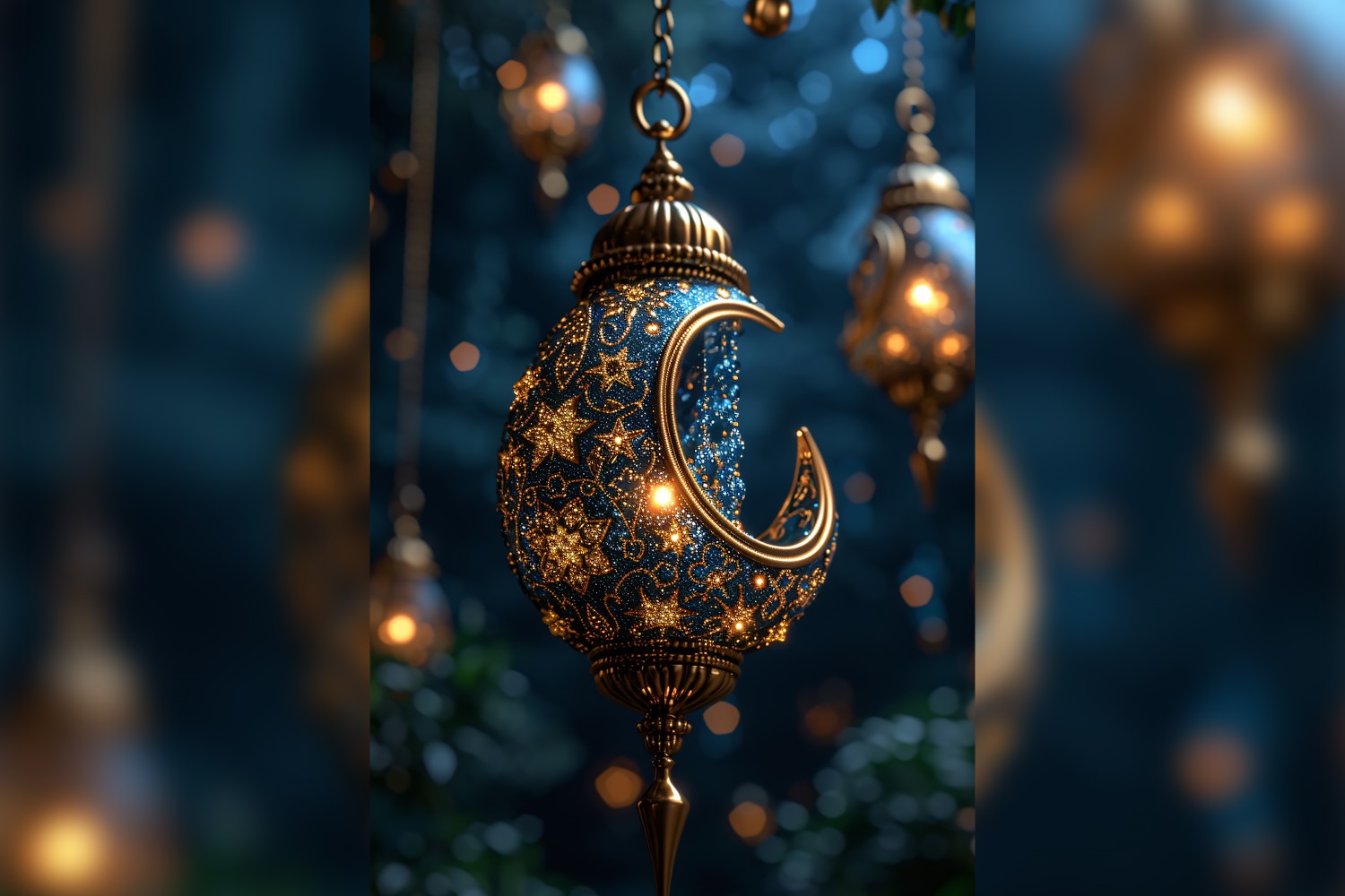 Ramadan Kareem greeting card poster design with moon & lantern 04