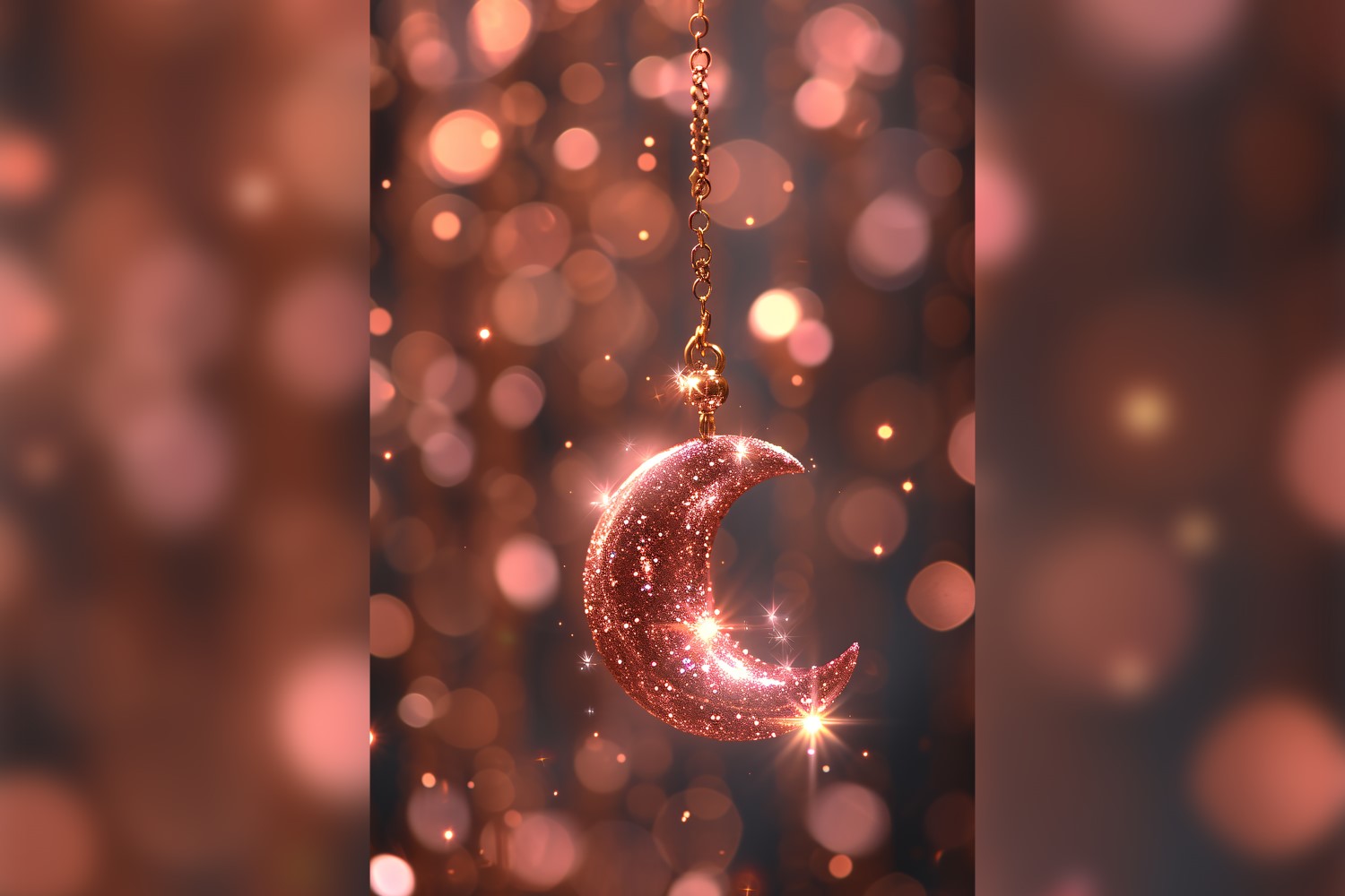 Ramadan Kareem greeting card poster design with moon & bokeh