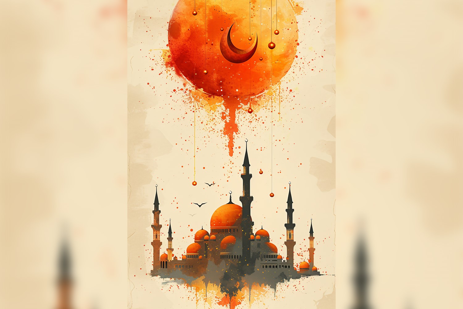 Ramadan Kareem greeting card poster design with moon & mosque 03