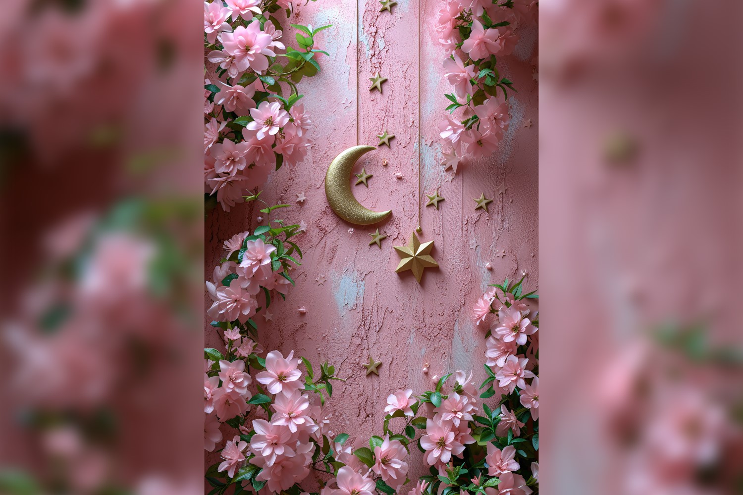 Ramadan Kareem greeting card poster design with flower & moon & star