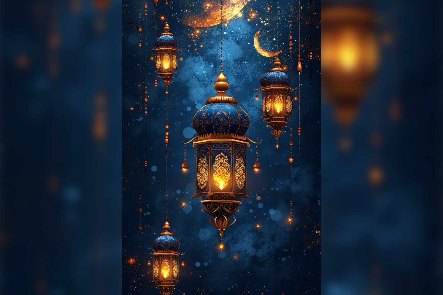 Ramadan Kareem greeting poster design with lantern & moon