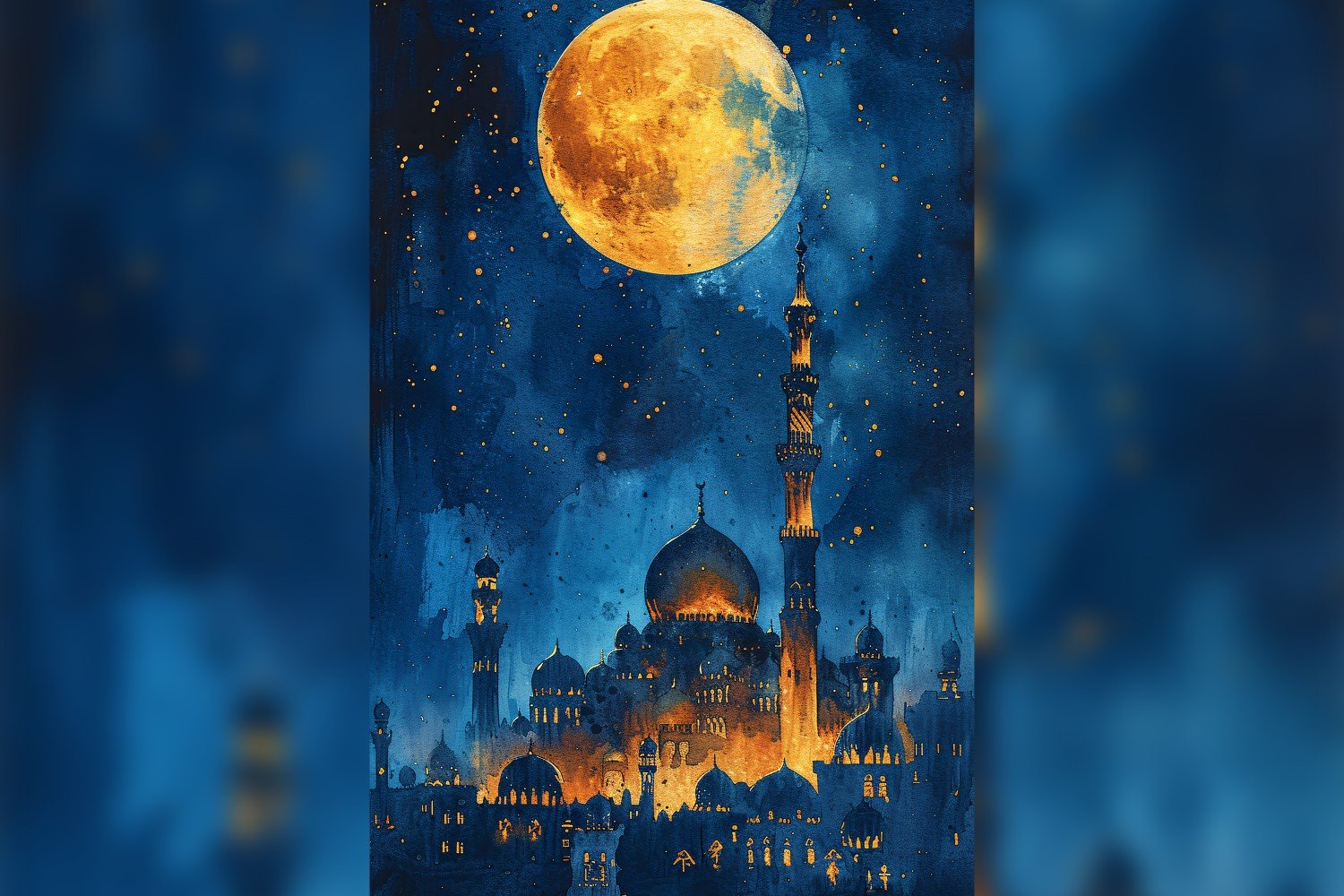 Ramadan Kareem greeting poster design with moon & mosque 01