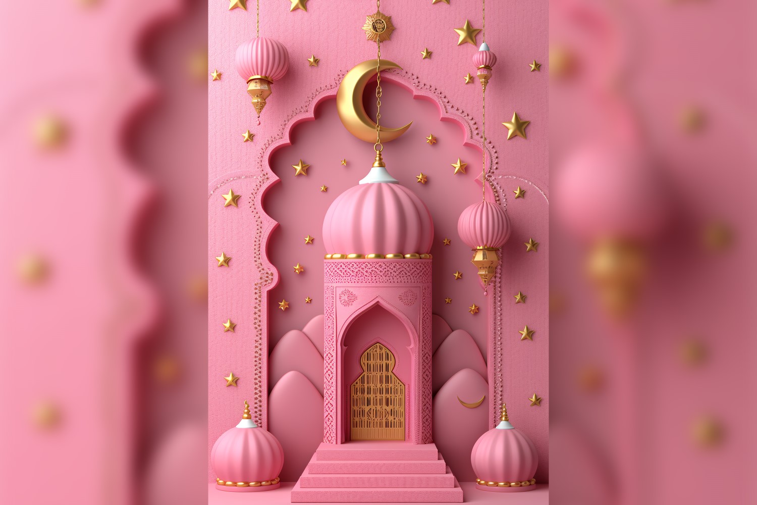 Ramadan Kareem greeting poster design with star and moon with mosque minar