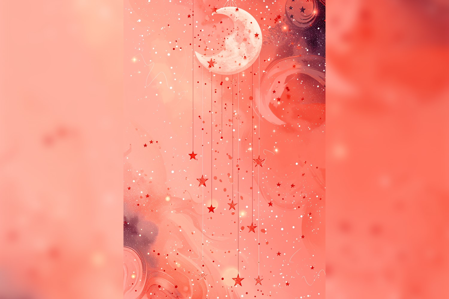 Ramadan Kareem greeting poster design with moon & hinging star with pink background