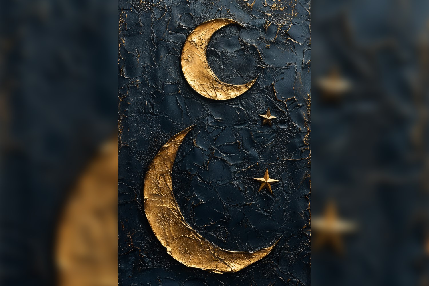 Ramadan Kareem greeting poster design with golden moon and star on the leather background